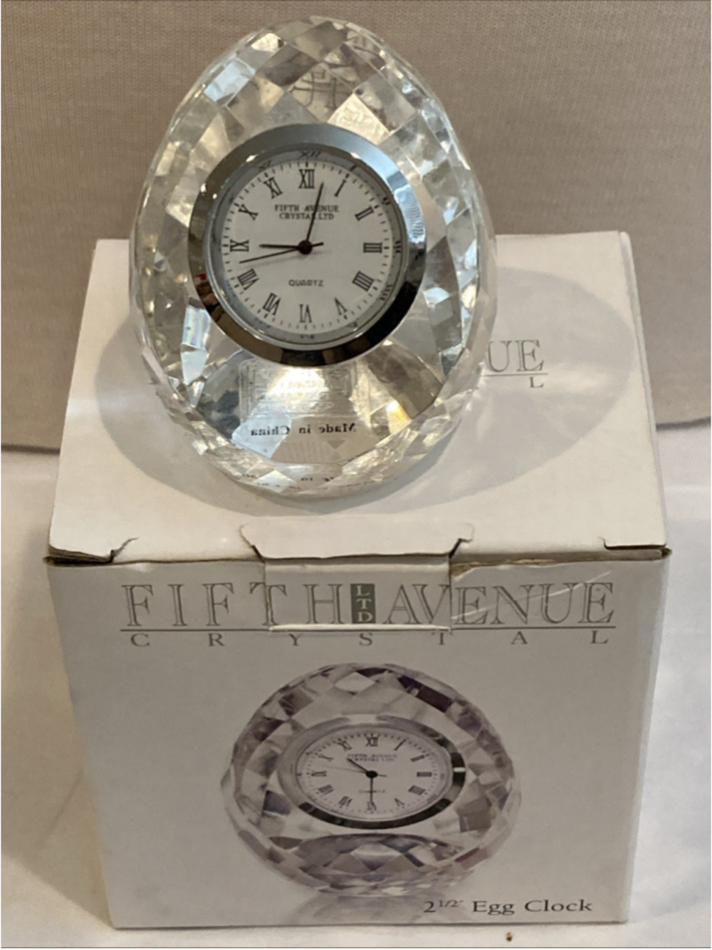 Fifth Avenue Ltd Crystal Reflections 24% Lead Crystal 2 1/2” Egg Shaped Clock